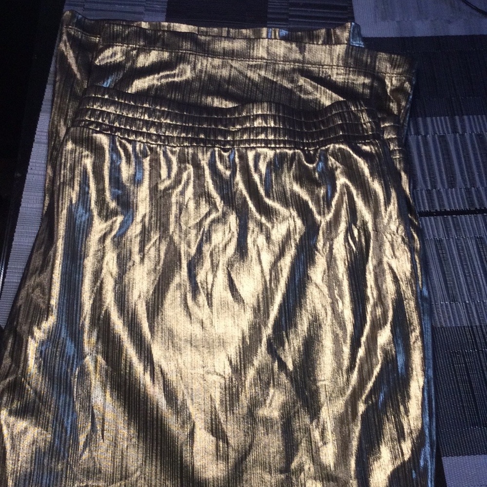 NY Collection Petite Plus 3XP Gold with Black stretchy dress wide leg pants